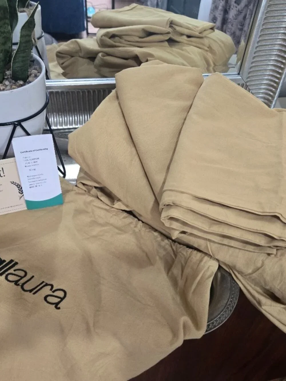 NWT Allaura Luxury 100% European Flax Linen King Sheet Set Mustard Gold